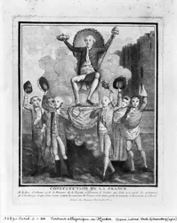 Die französische Verfassung: Allegorisches Porträt von Jacques Necker, gehalten von Louis Philippe Joseph Duc d